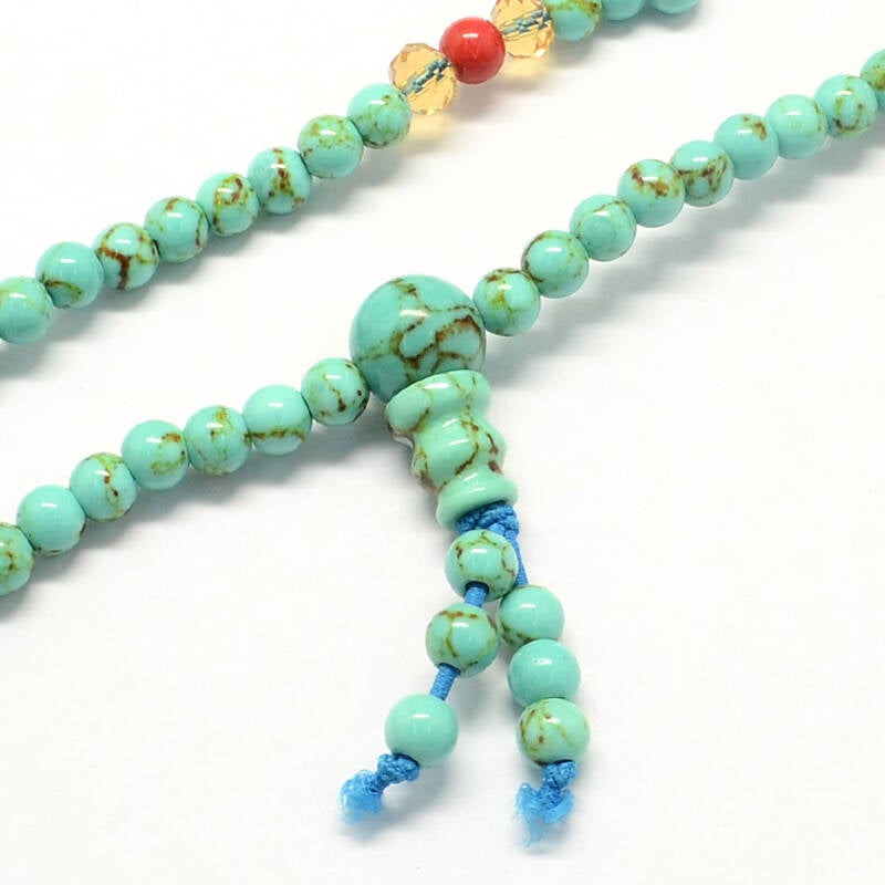 Buddhist Mala Prayer Beads ~ Yellow Jade & Aquamarine Colour - The Witches Hollow