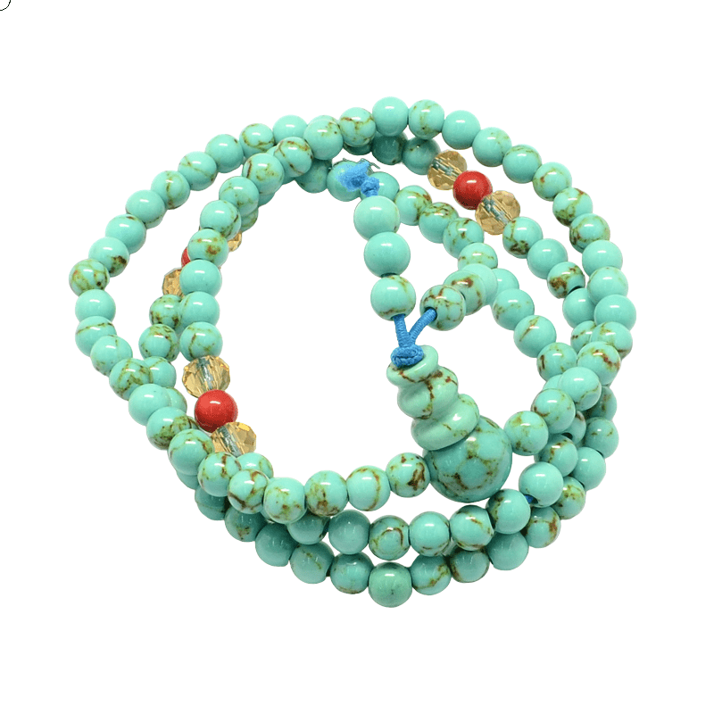 Buddhist Mala Prayer Beads ~ Yellow Jade & Aquamarine Colour - The Witches Hollow