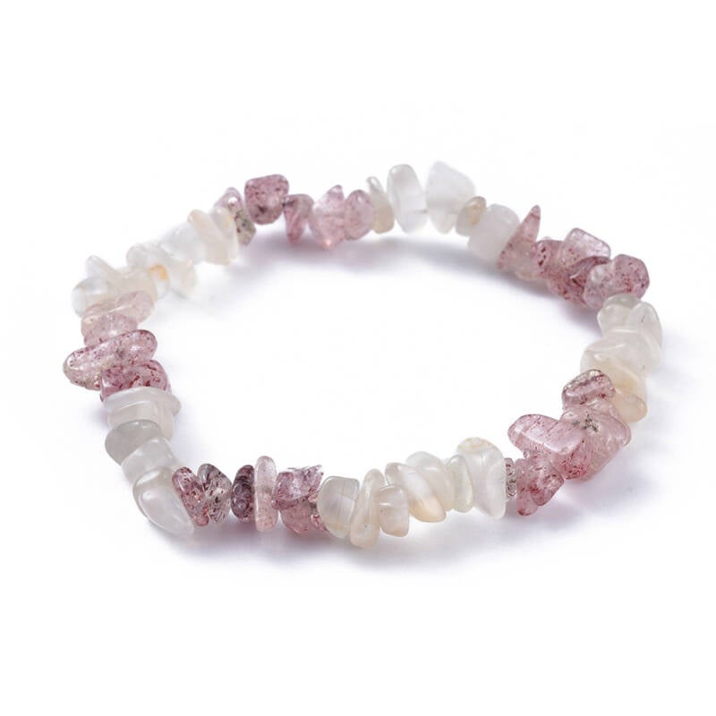 White Moonstone & Strawberry Quartz ~ Crystal Chip Healing Bracelet - The Witches Hollow