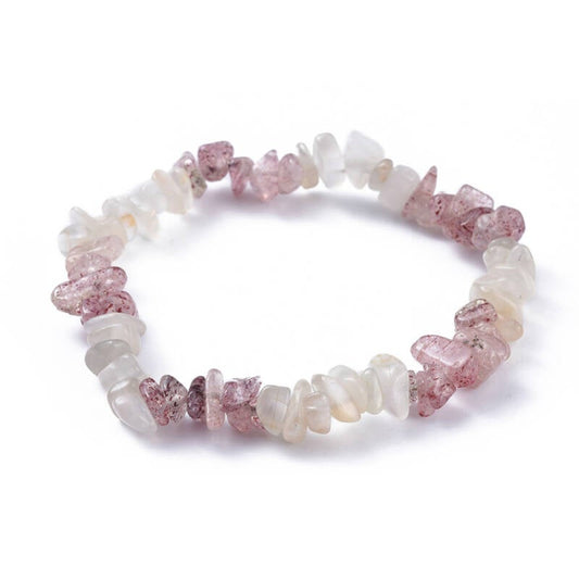 White Moonstone & Strawberry Quartz ~ Crystal Chip Healing Bracelet - The Witches Hollow